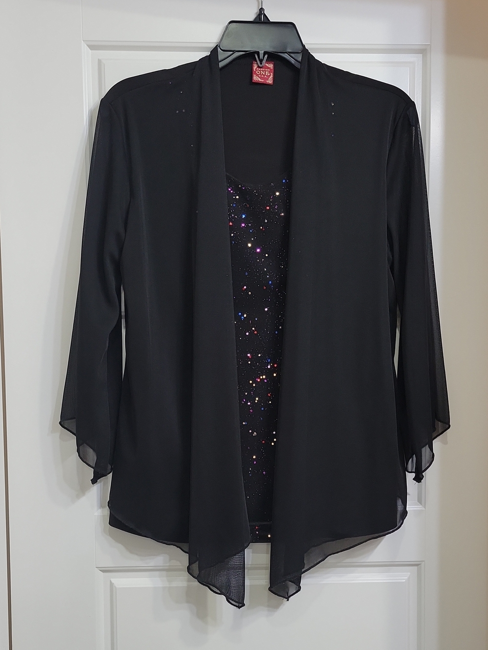 Jones New York Black Sheer Open-Front Evening Jacket